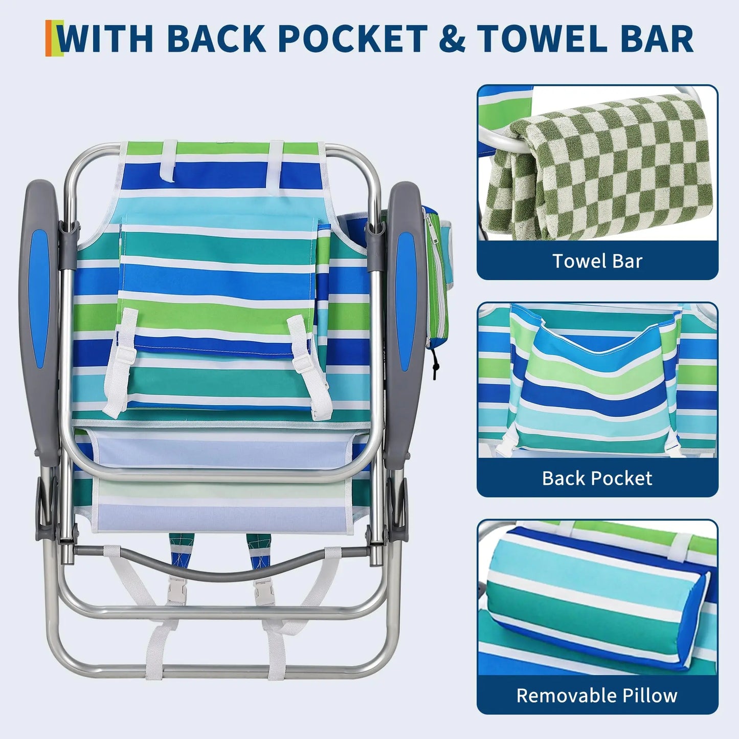 HiMISS 2 Pack Backpack Beach Chair Folding Camping Lounger