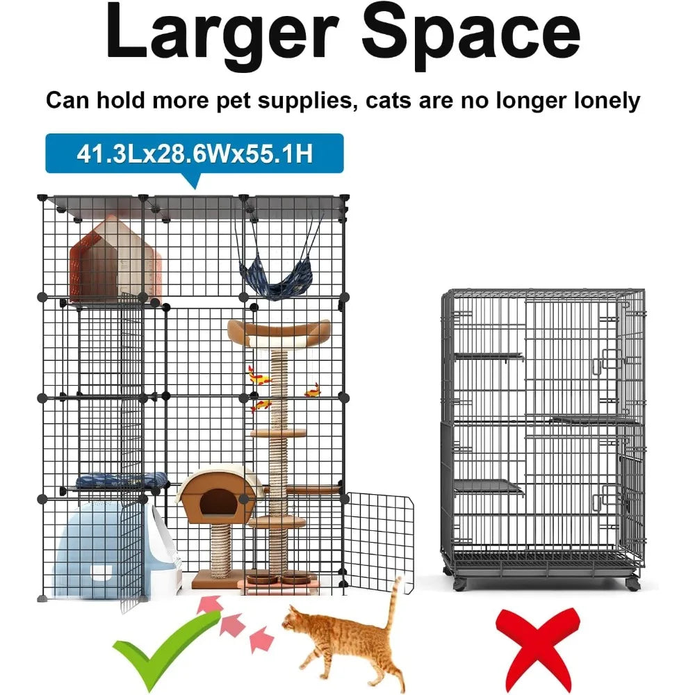 Indoor Large Cat Cage Enclosure Playpen With Detachable Wire Kennels