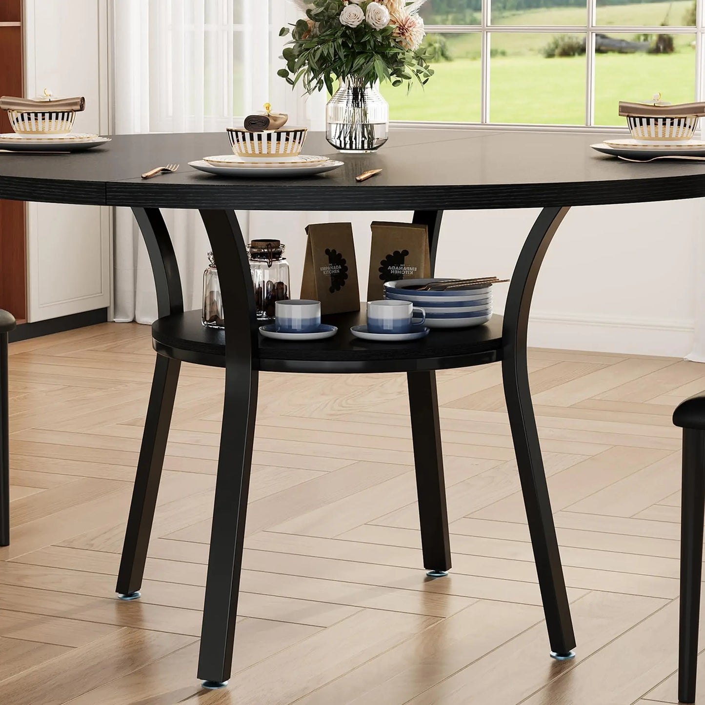 HiMISS Round Dining Table For 4-6 People With Storage Shelf