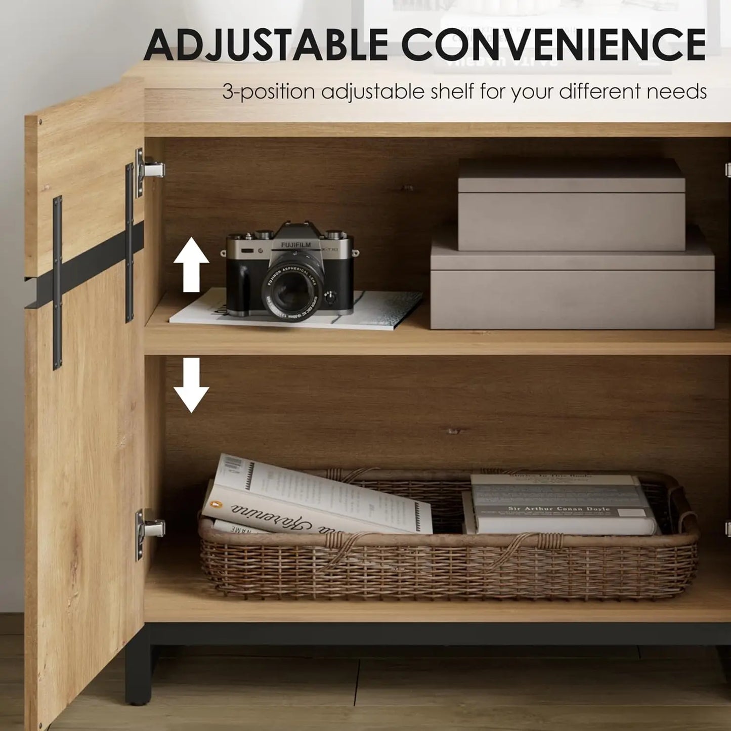 TV Stand With Adjustable Shelves And Sturdy Metal Base