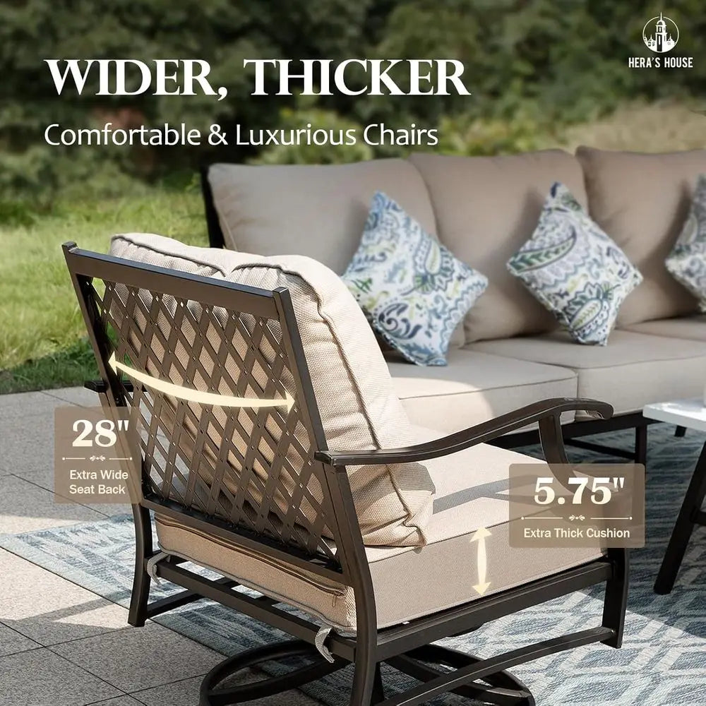 Outdoor Cushioned Patio Furniture Set with Swivel Chairs and Ottomans