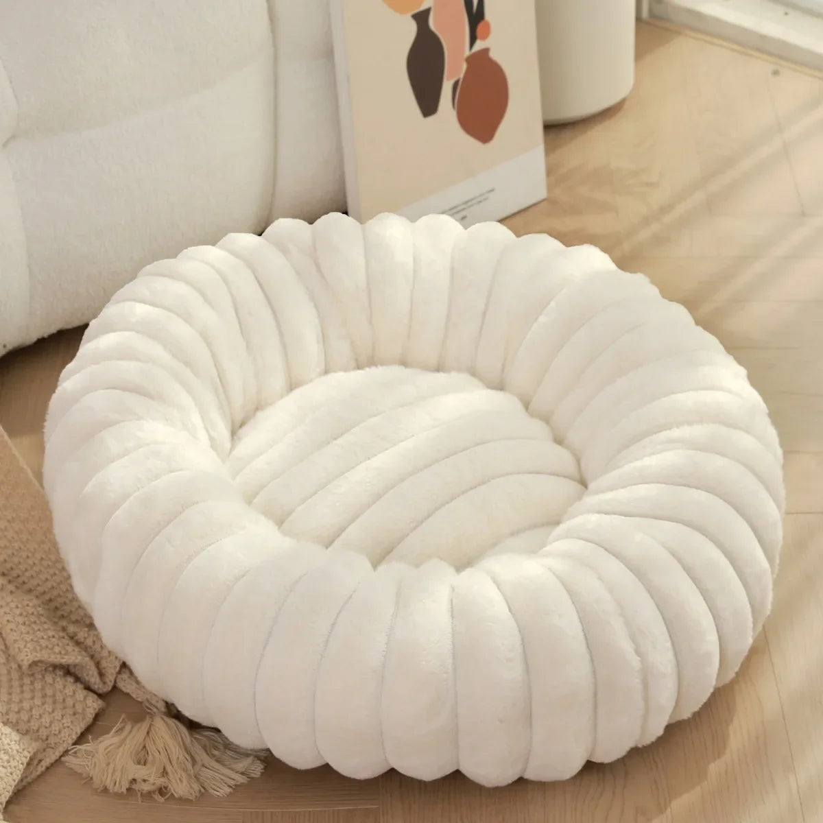 NONECN Round Pet Bed for Dogs and Cats Warm Plush