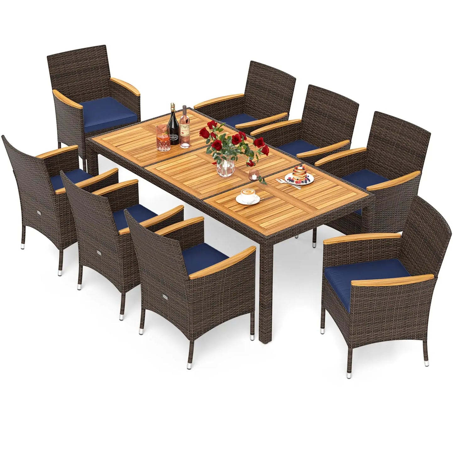 Rattan Outdoor Dining Set With Wicker Chairs And Acacia Table