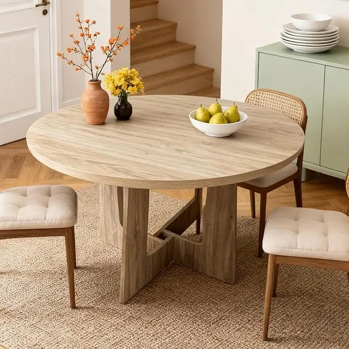 HiMISS Round Dining Table for Four with Cross Base