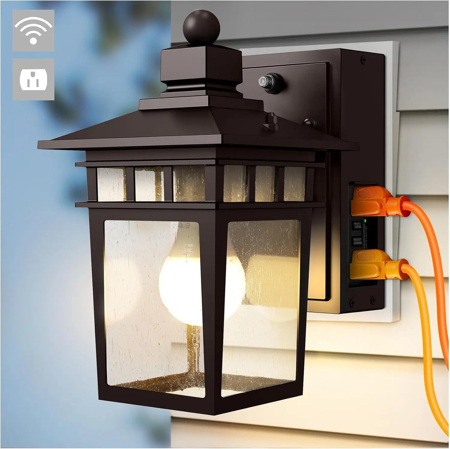 Dusk To Dawn Outdoor Light With GFCI Outlet Sensor Lantern Bulb Not Included