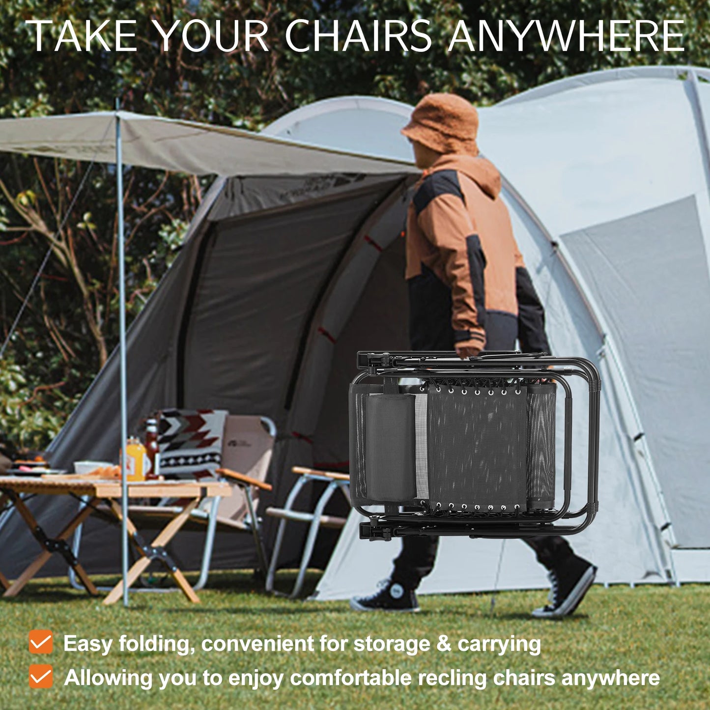 JHK Zero Gravity 2-Piece Portable Recliners with Cup Holders