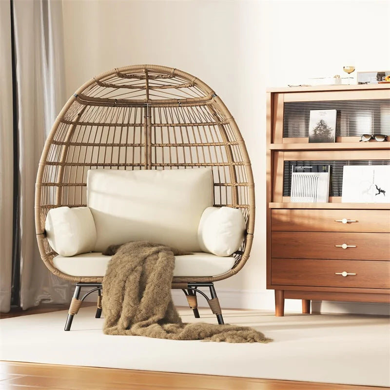 HiMISS Outdoor Wicker Egg Chair with Cushions and Steel Frame