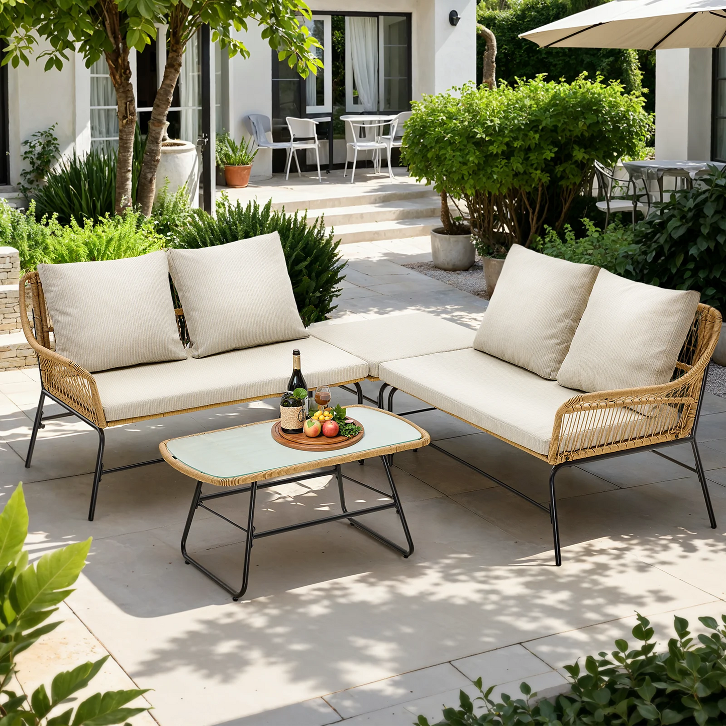 ONBRILL 4 Piece Outdoor Sectional Set Wicker Patio Sofa
