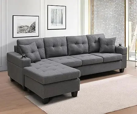 Sectional Fabric Sofa L Shaped With Reversible Chaise