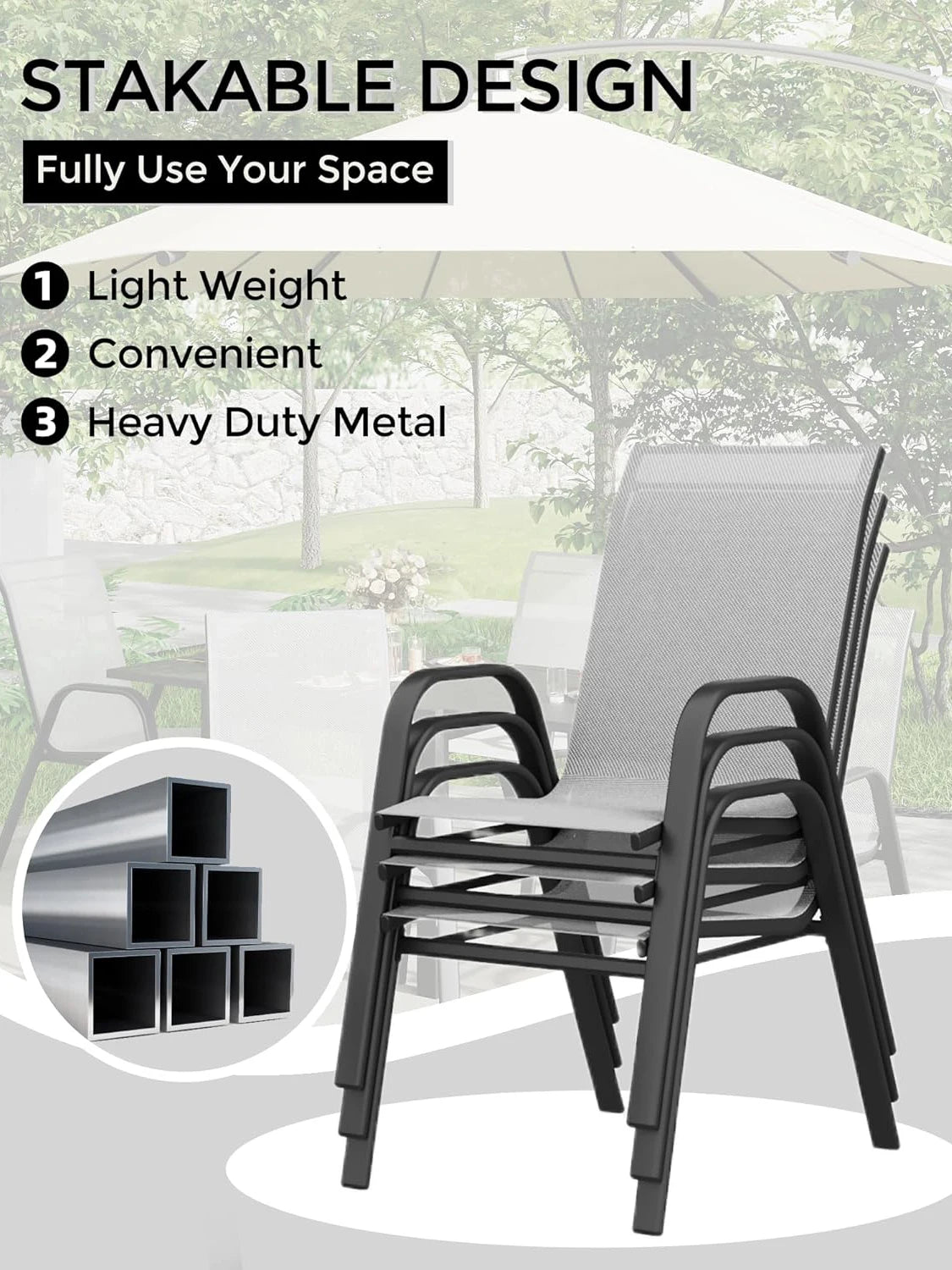 TWISTER.CK 4 Piece Stackable Outdoor Patio Chairs Set Textilene Fabric