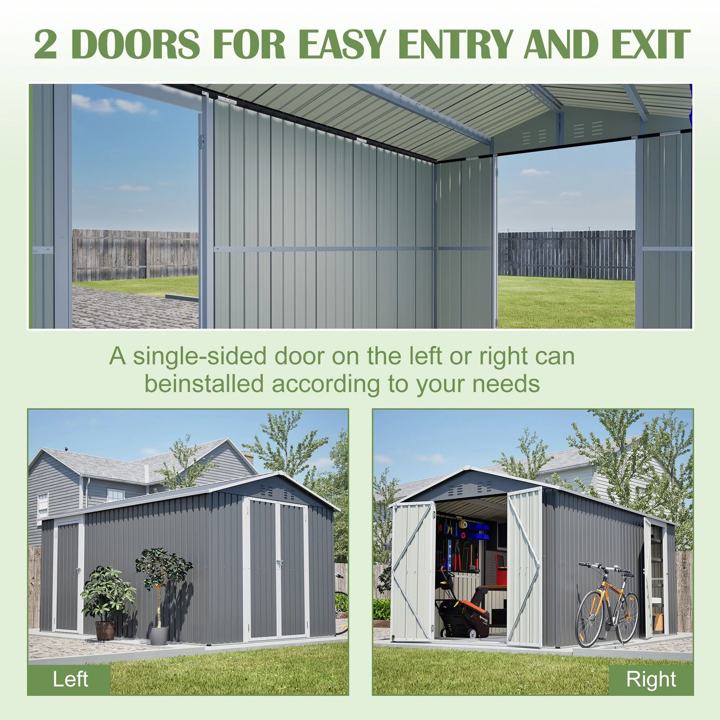 Outdoor Metal Storage Shed With Aluminium Frame And Lockable Doors