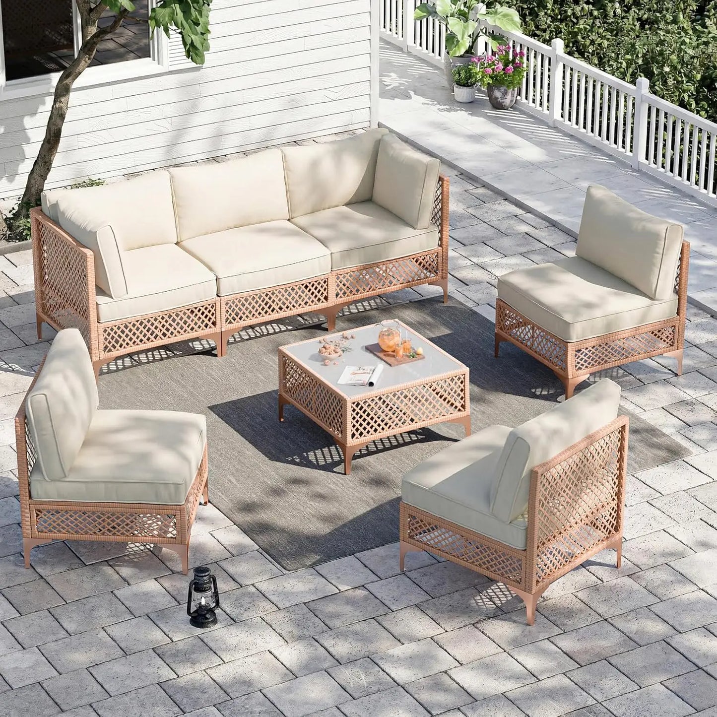 XIAOLANG 7 Piece Patio Conversation Set With Cushions And Coffee Table