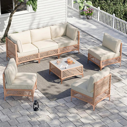 XIAOLANG 7 Piece Patio Conversation Set With Cushions And Coffee Table