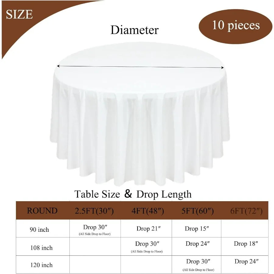 NONECN 10-Pack Round Tablecloths Polyester Washable Dining Banquet Cover