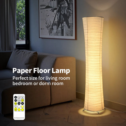 Paper Floor Lamp With Chrome Base And LED Light Strip For Living Room