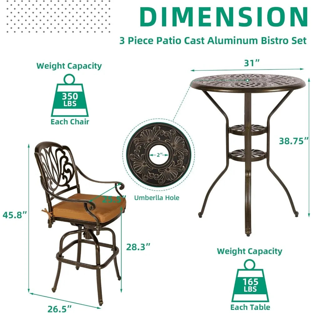 DAFIFY Outdoor Patio Swivel Bar Set Cast Aluminum All Weather