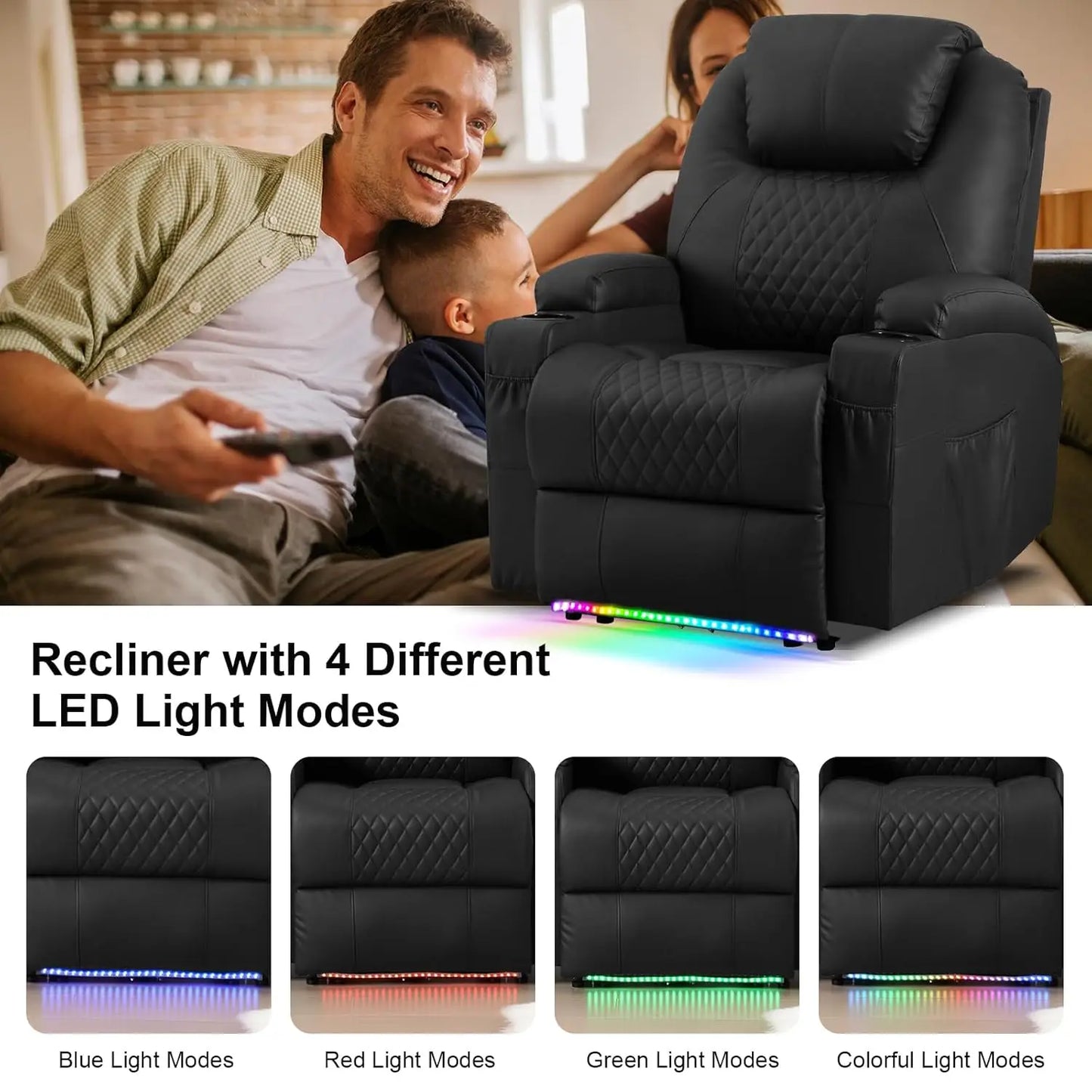 Power Recliner Chair With Massage And Heat Faux Leather