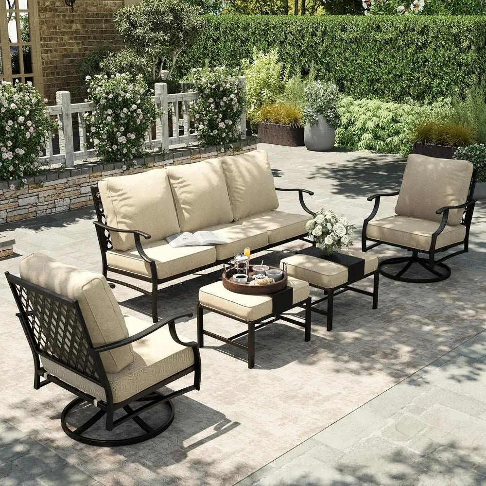 Outdoor Cushioned Patio Furniture Set with Swivel Chairs and Ottomans