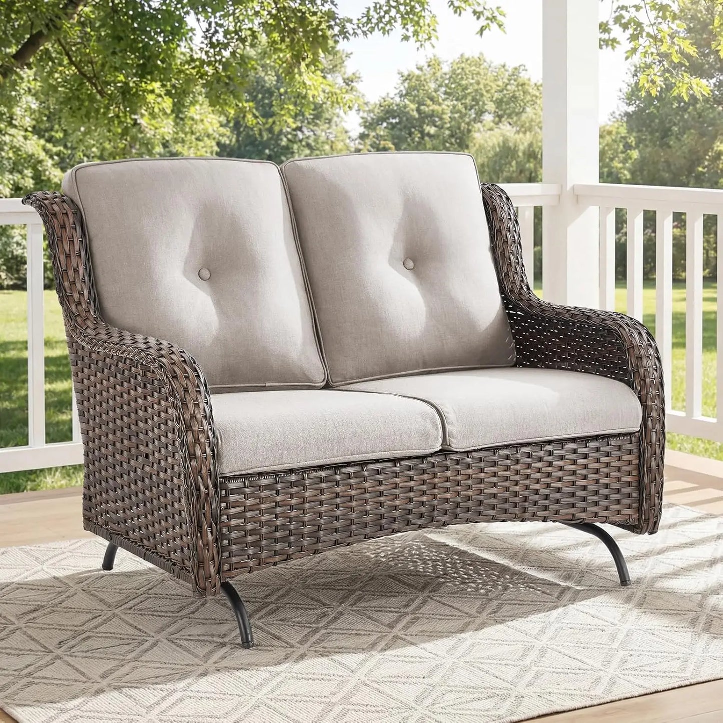 Patio Loveseat Sofa Outdoor Wicker With Luxury Cushions All Weather