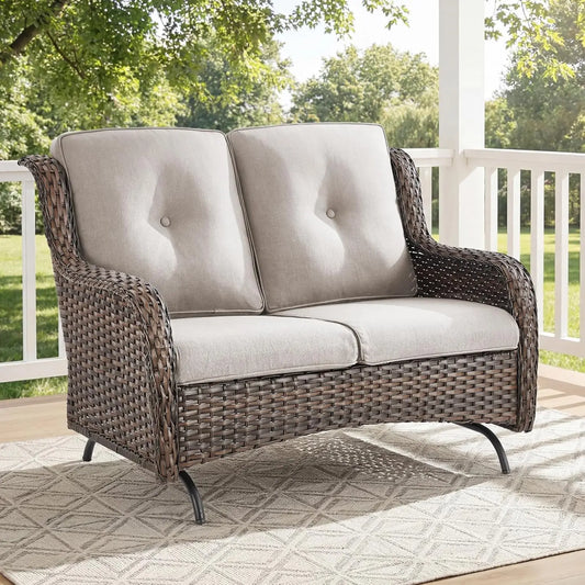 Patio Loveseat Sofa Outdoor Wicker With Luxury Cushions All Weather