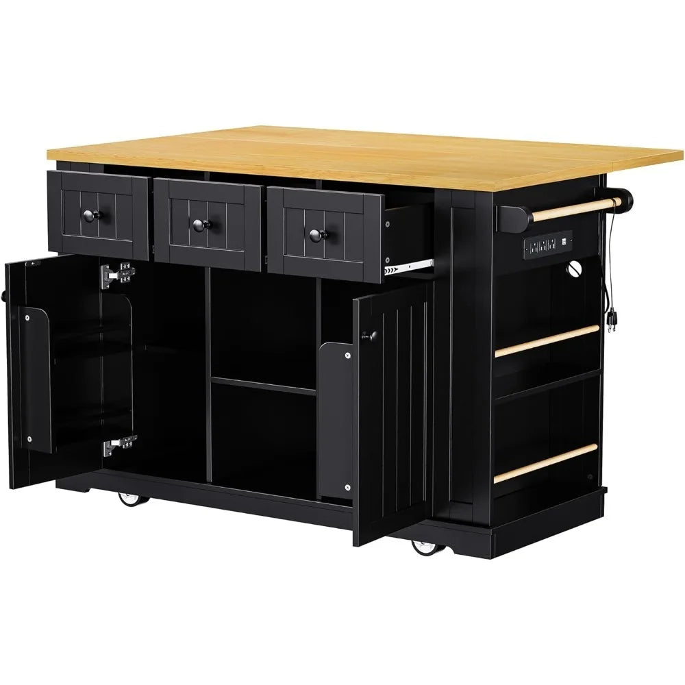 Kitchen Island With Storage On Wheels Drawers Door Rack