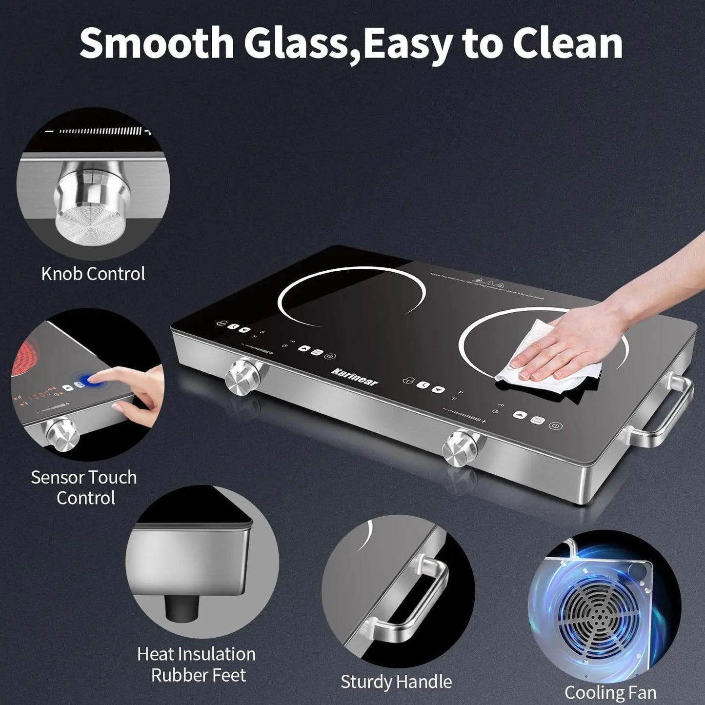 Karinear Dual Zone Ceramic Hob 3200W Electric Cooktop