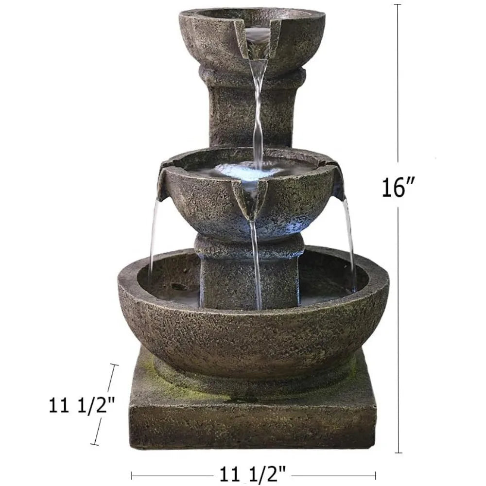 Valentinyii Three-Tier Outdoor Waterfall Fountain with LED Lights