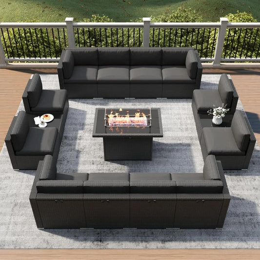 Outdoor Patio Furniture Set With Fire Pit Table Wicker Rattan