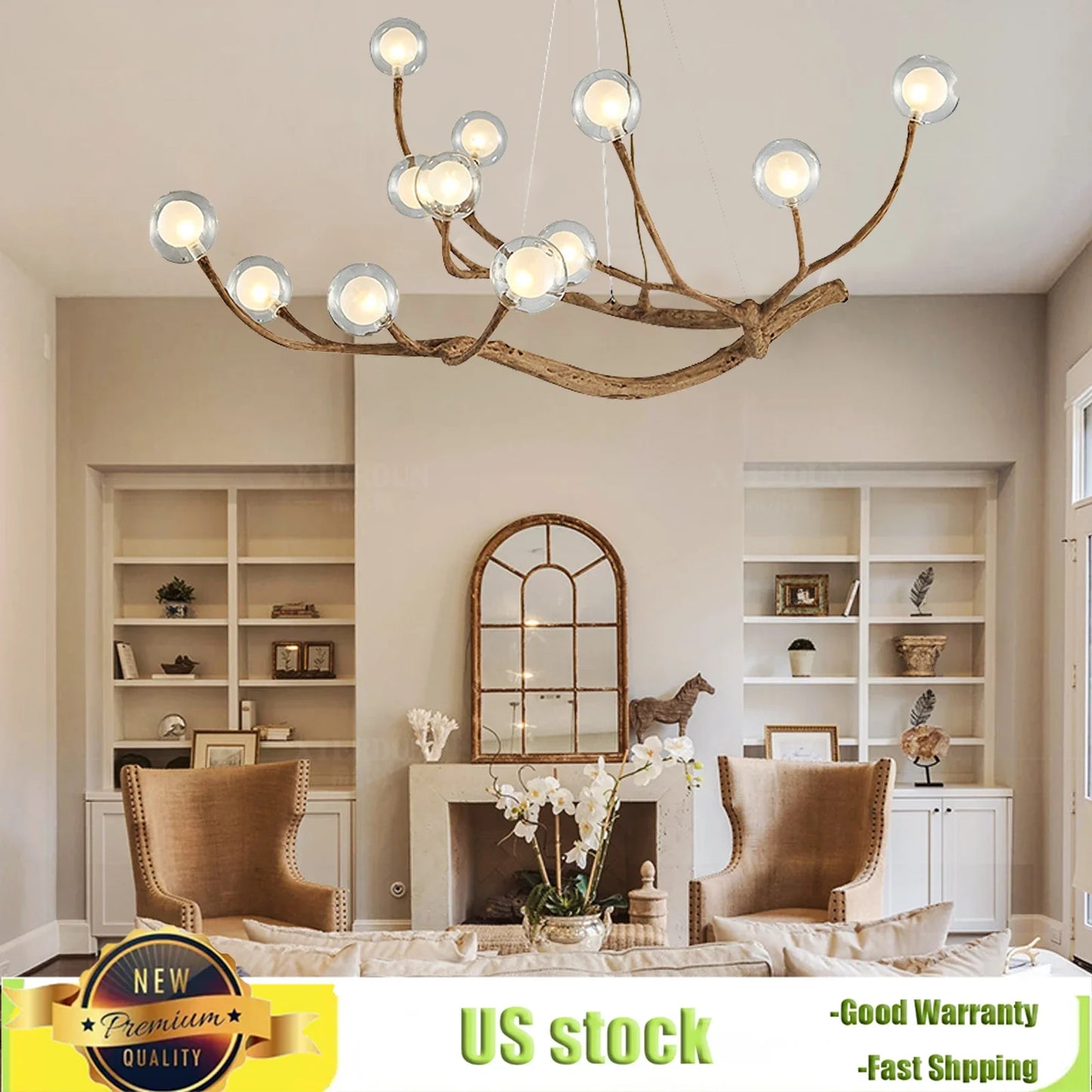 12 Light Modern Branch Chandelier With Adjustable Chain LED Fixture