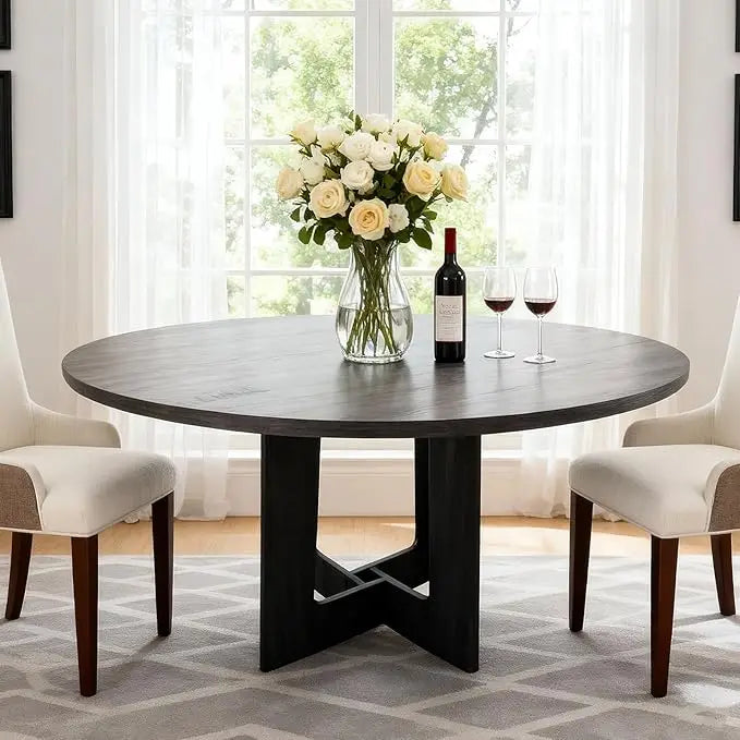 HiMISS Round Dining Table for Four with Cross Base