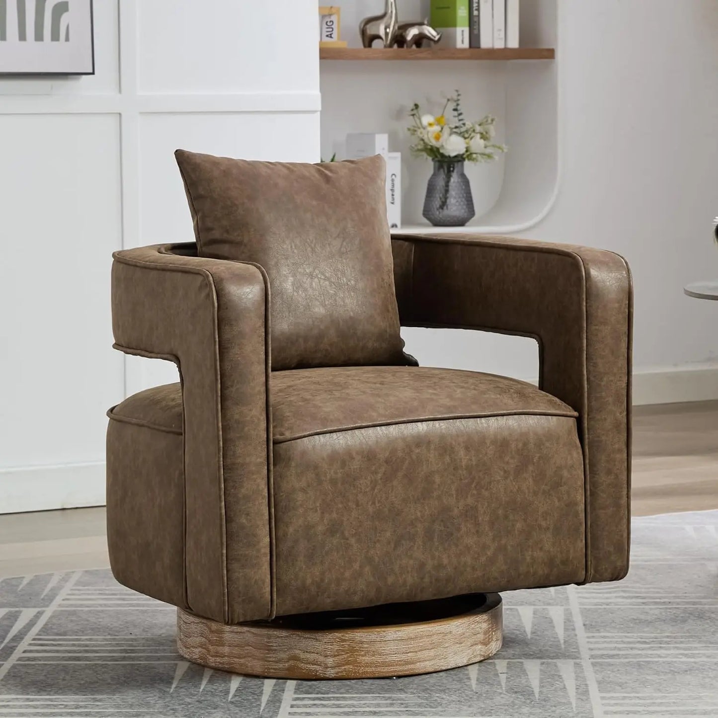 Upholstered Swivel Accent Chair Set Of 2 With Pillow