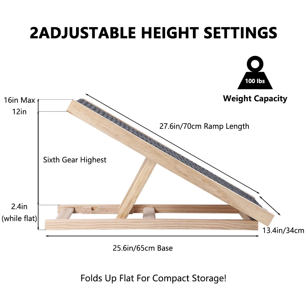 TWISTER.CK Dog Ramp Ladder Natural Pine Wood Adjustable