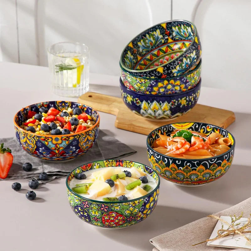 Nonedinnerware Bohemian Ceramic Bowl Set of 6 for Everyday Use
