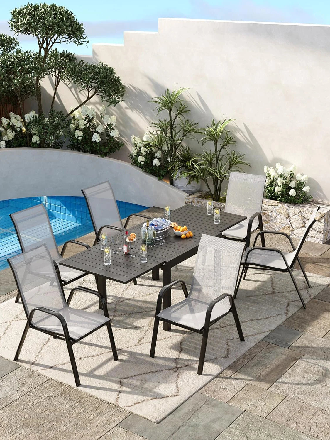 TWISTER.CK 4 Piece Stackable Outdoor Patio Chairs Set Textilene Fabric