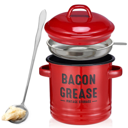 Bacon Grease Container With Strainer For Kitchen Oil Storage