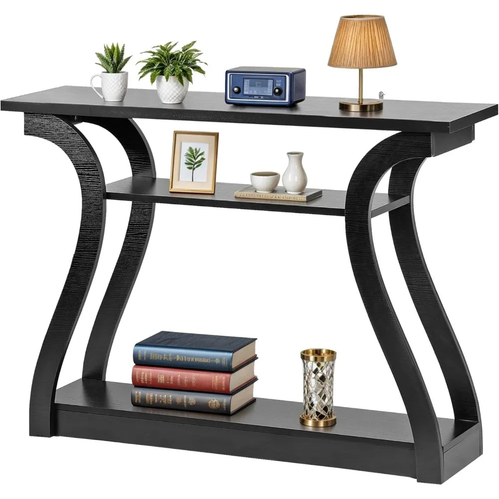 Console Table With Three Tier Storage Shelves For Entryway