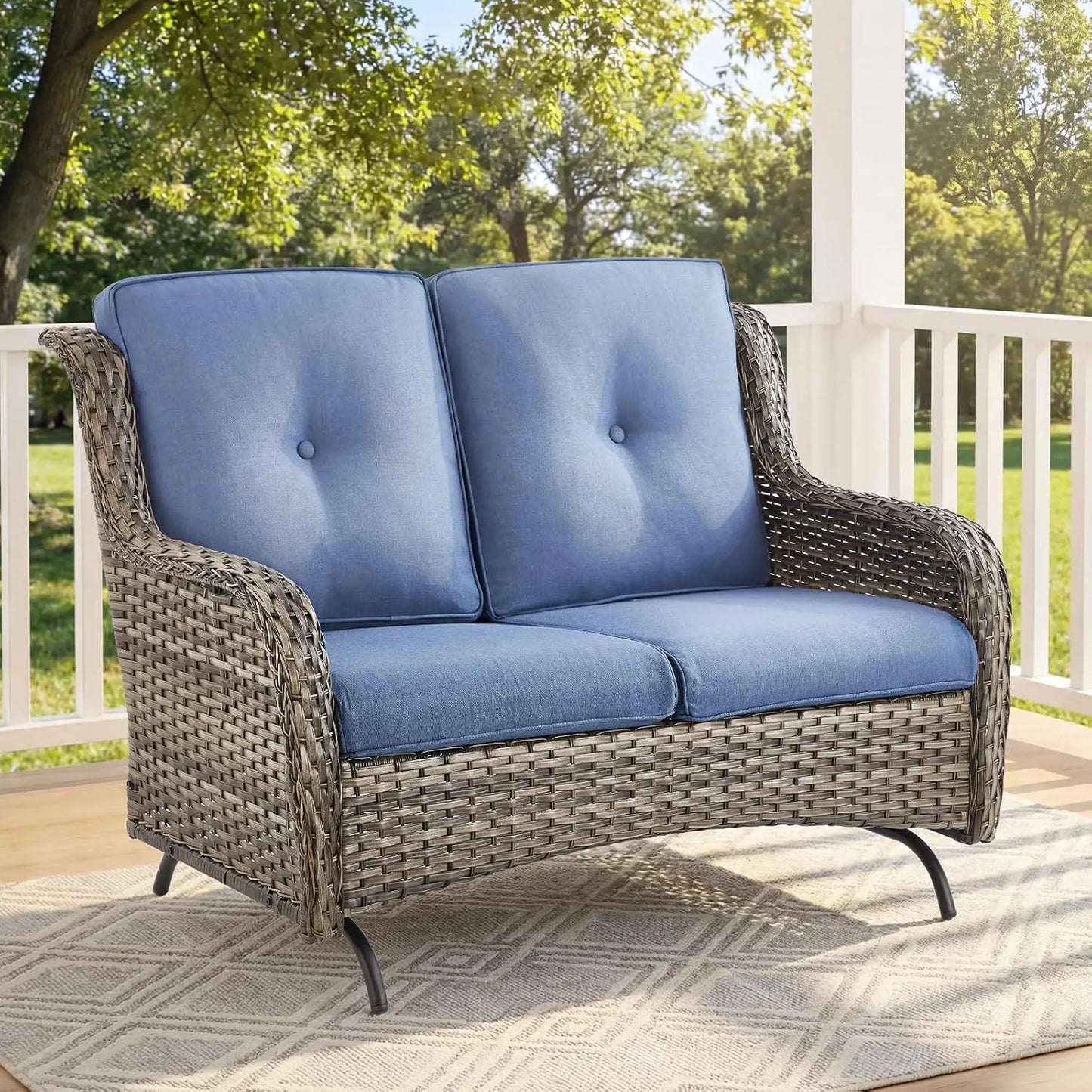 Patio Loveseat Sofa Outdoor Wicker With Luxury Cushions All Weather