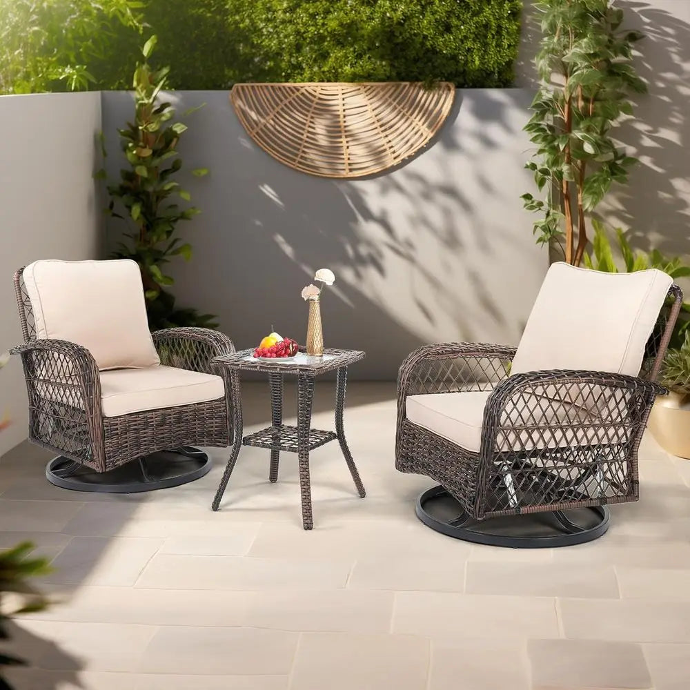 3-Piece Patio Furniture Set With Swivel Chairs And Bistro Table