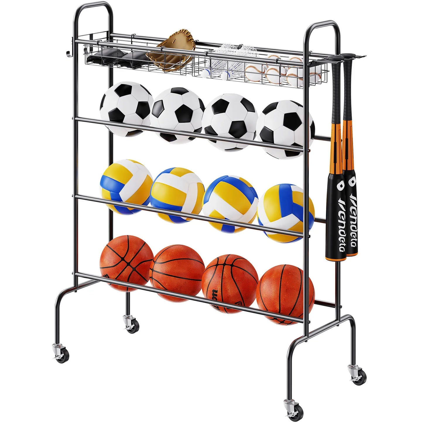 VEVOR 4 Layer Rolling Basketball Rack And Training Stand Wheels