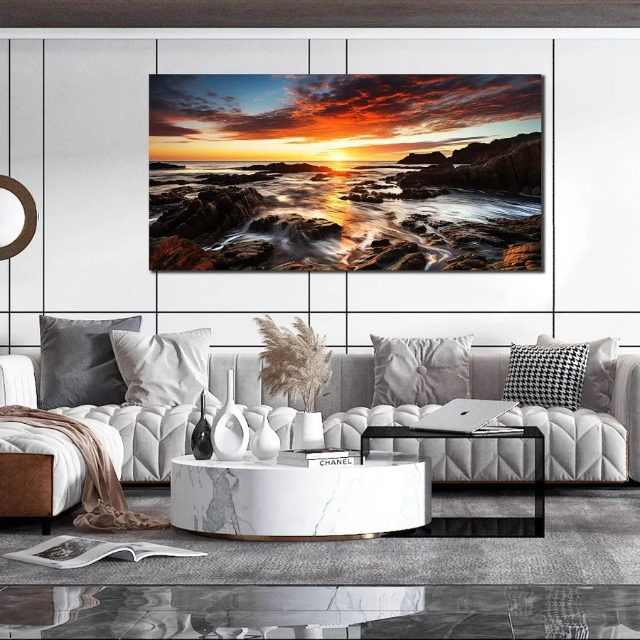 Ocean Sunset Landscape Canvas Wall Art For Living Room