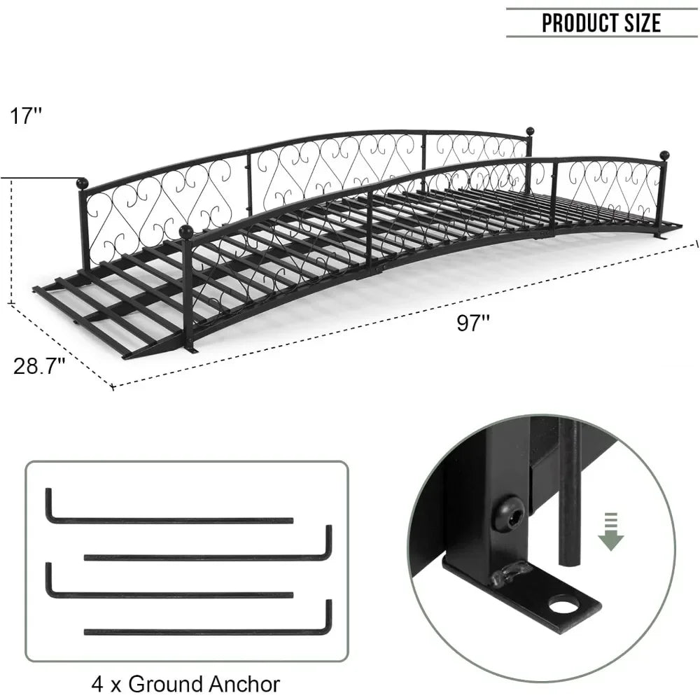 Metal Garden Bridge Durable Decorative Footbridge With Siderails