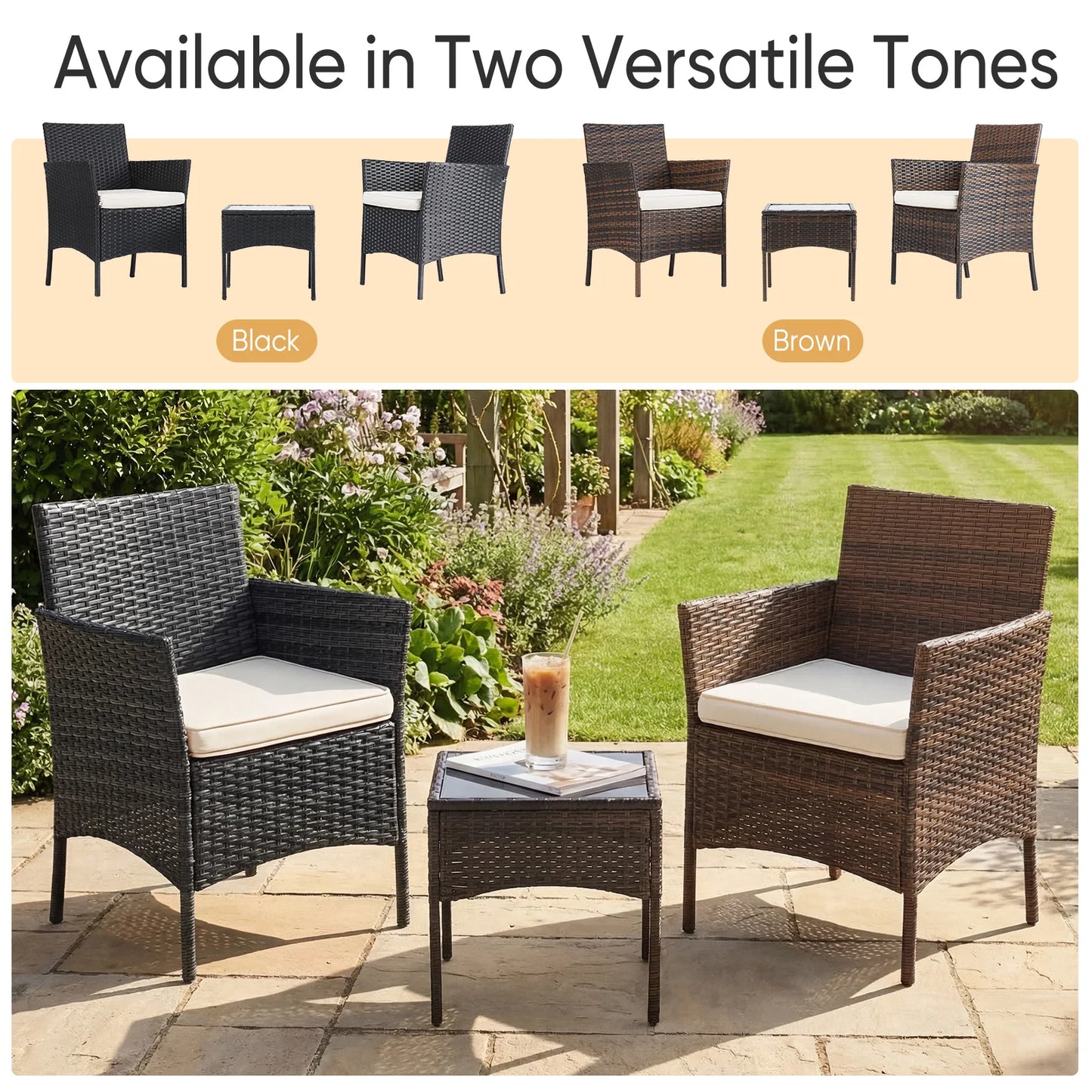 Outdoor Patio Furniture Set Wicker Rattan With Glass Table