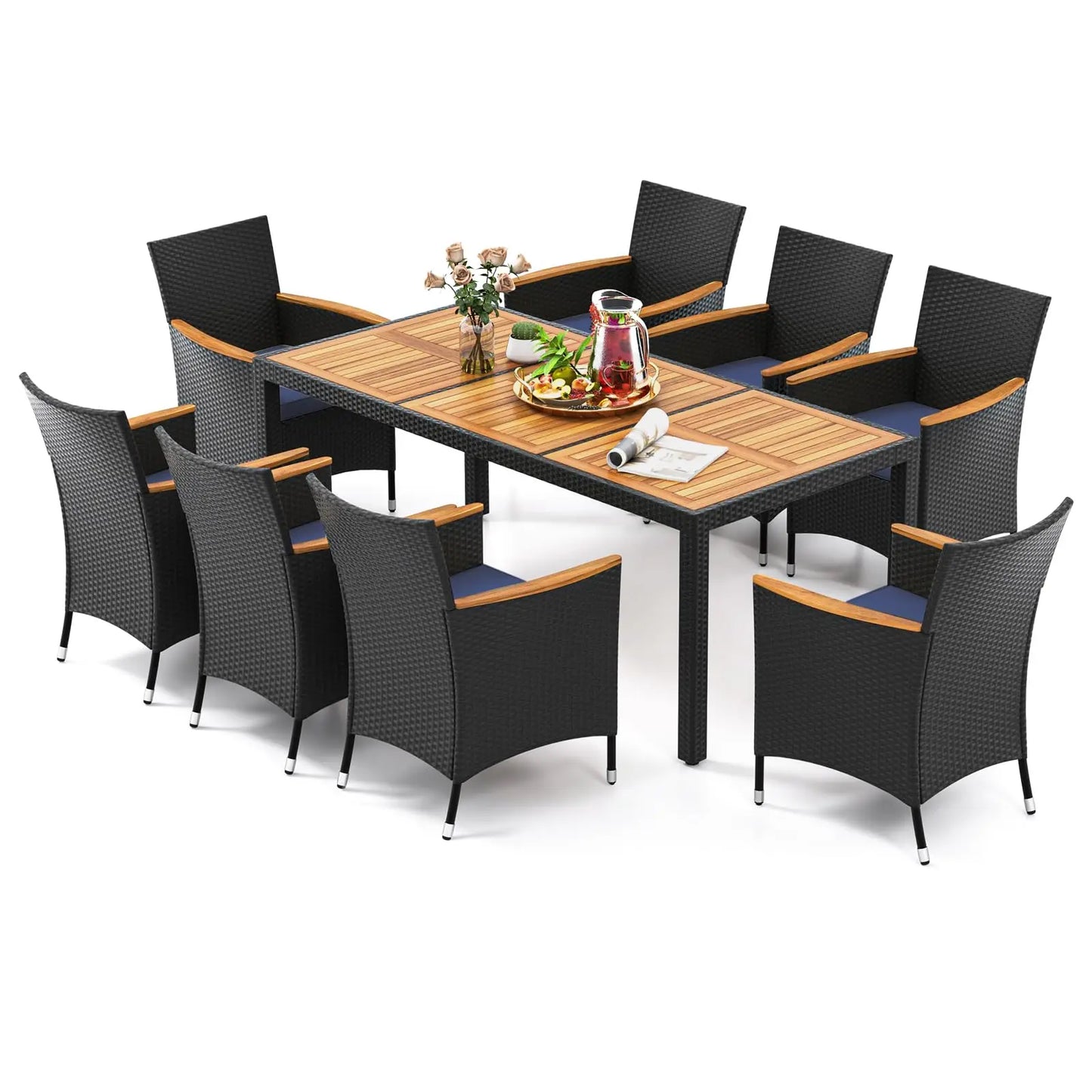 Rattan Outdoor Dining Set With Wicker Chairs And Acacia Table
