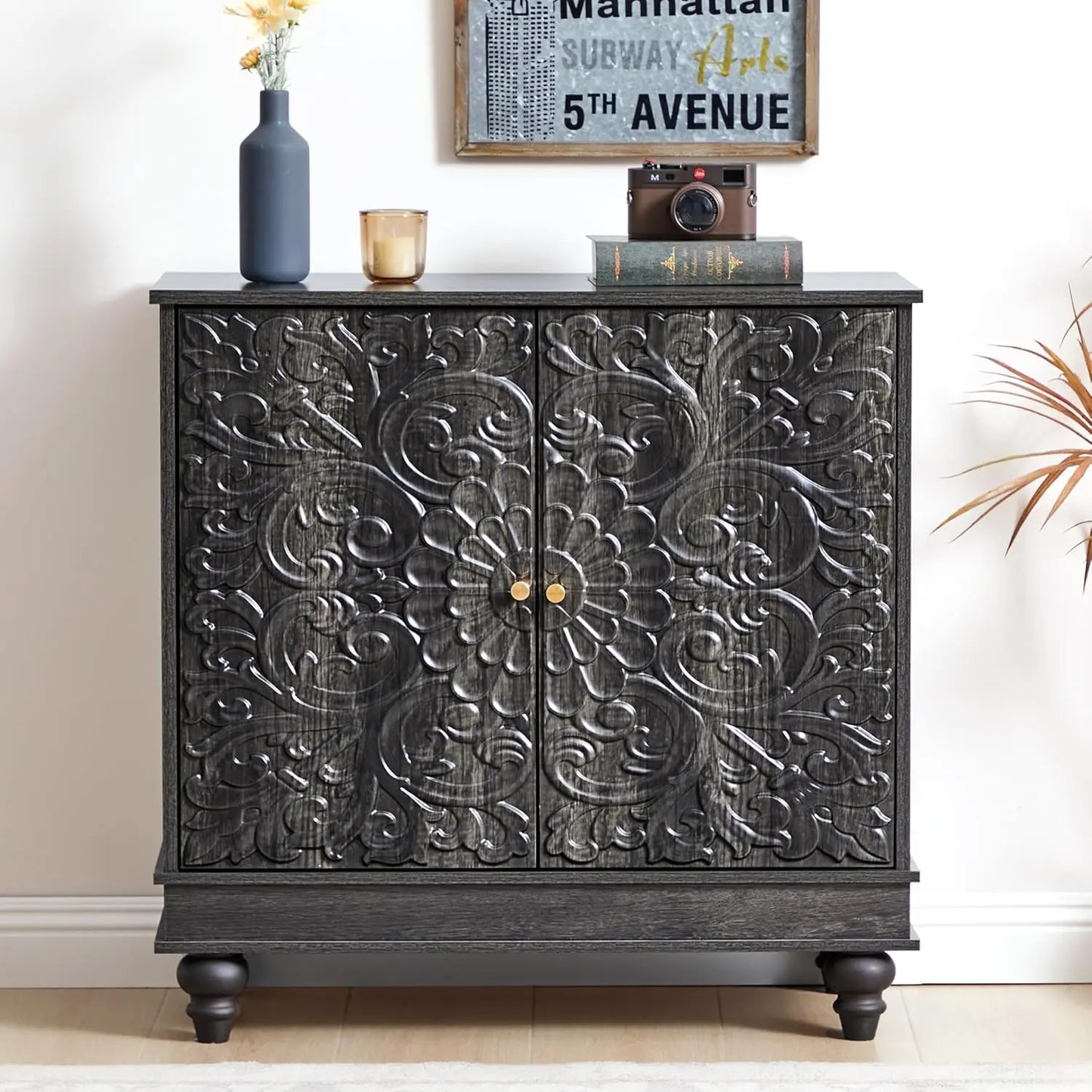 Farmhouse Accent Cabinet With 2 Doors And Adjustable Shelves