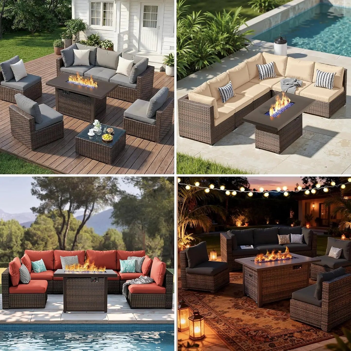 XIAOLANG Outdoor Patio Sectional Set With Fire Pit Table