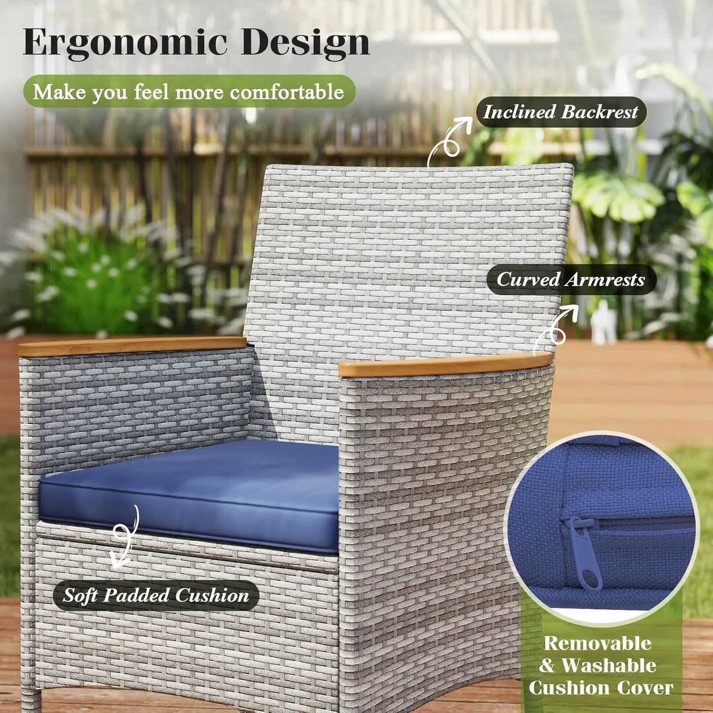 Rattan Outdoor Dining Set With Wicker Chairs And Acacia Table