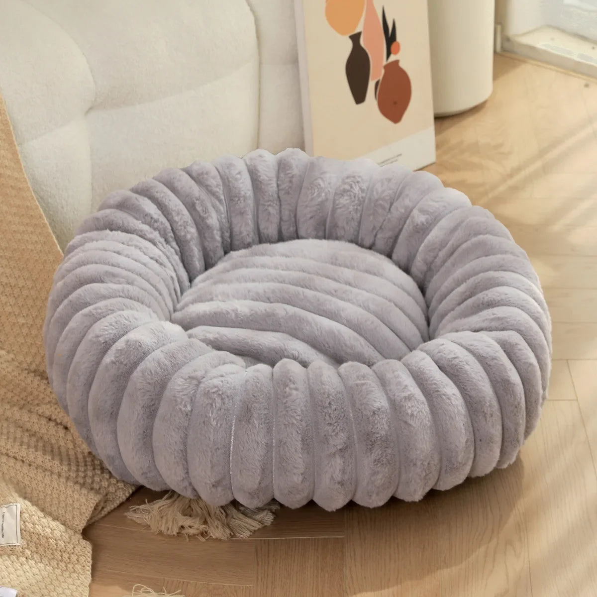 NONECN Round Pet Bed for Dogs and Cats Warm Plush