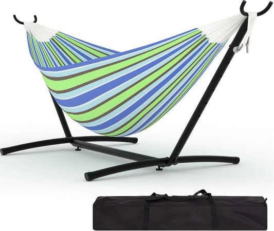 Portable Double Hammock With Stand Heavy-Duty Steel Frame 450 Lbs