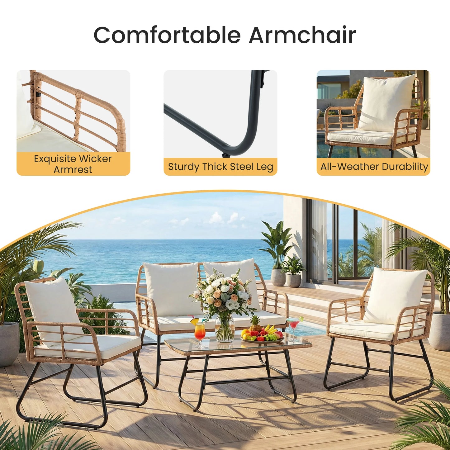 JHK Outdoor Wicker Patio Furniture Set For Garden And Lawn
