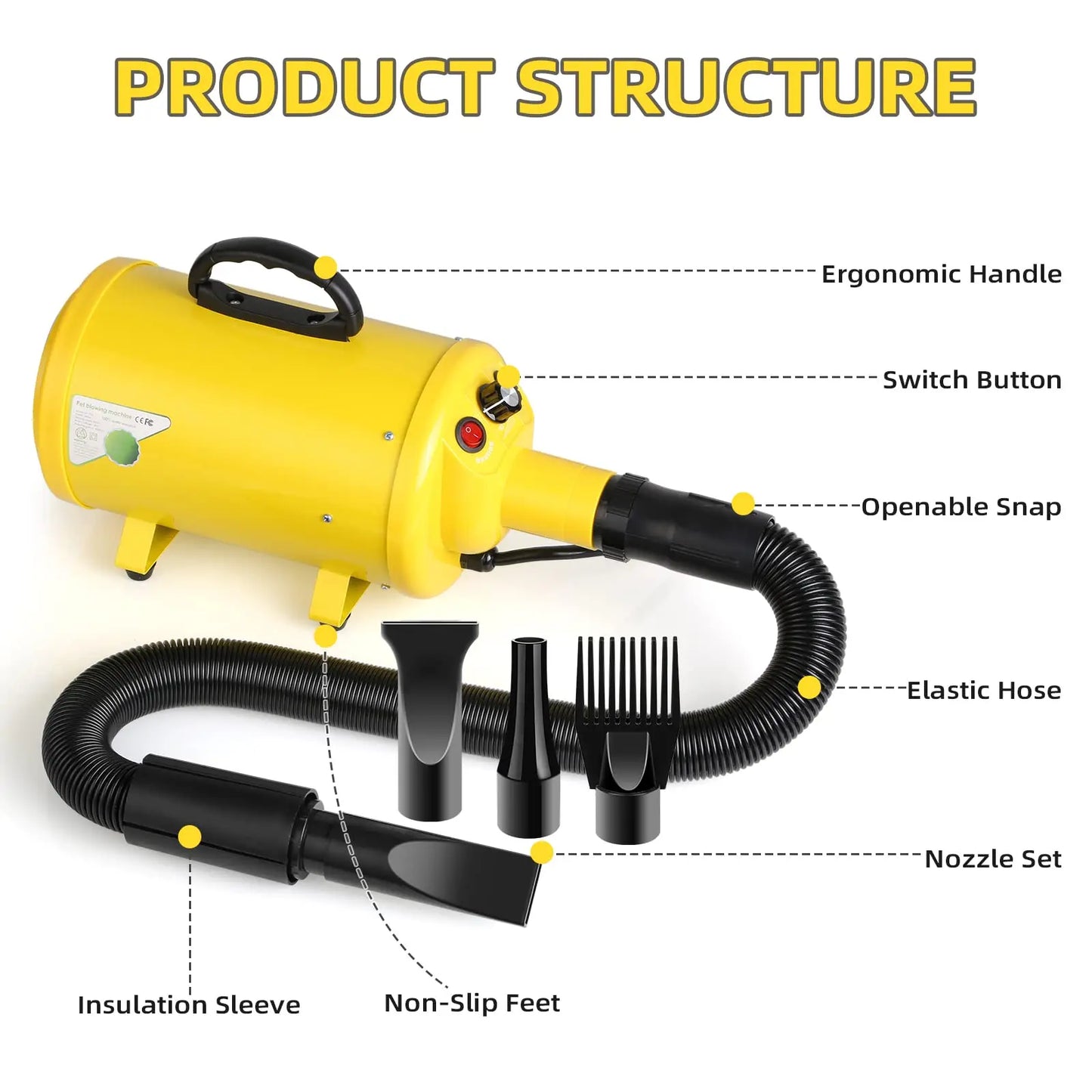 Dog Hair Dryer 2800W Grooming Blower For Large Dogs